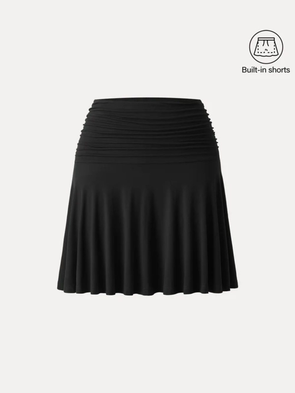 NWT OGL Eco-SkinKiss® Essential Ruched Mini Circle Skirt w/Lined Shorts in black